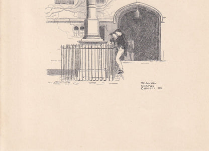 1923 OXFORD: CORPUS CHRISTI, The Sundial - Antique Oxford Print - Oxford University Print - Oxford Wall Art - 8.75 x 6 Inches