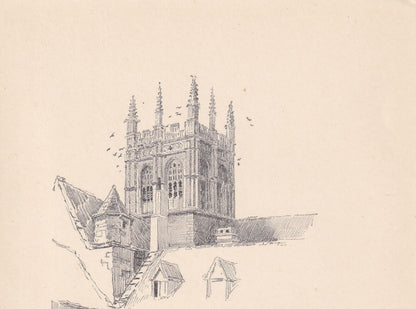 1923 OXFORD: MERTON COLLEGE Quadrangle - Antique Oxford Print - Oxford University Print - Oxford Wall Art - 8.75 x 6 Inches