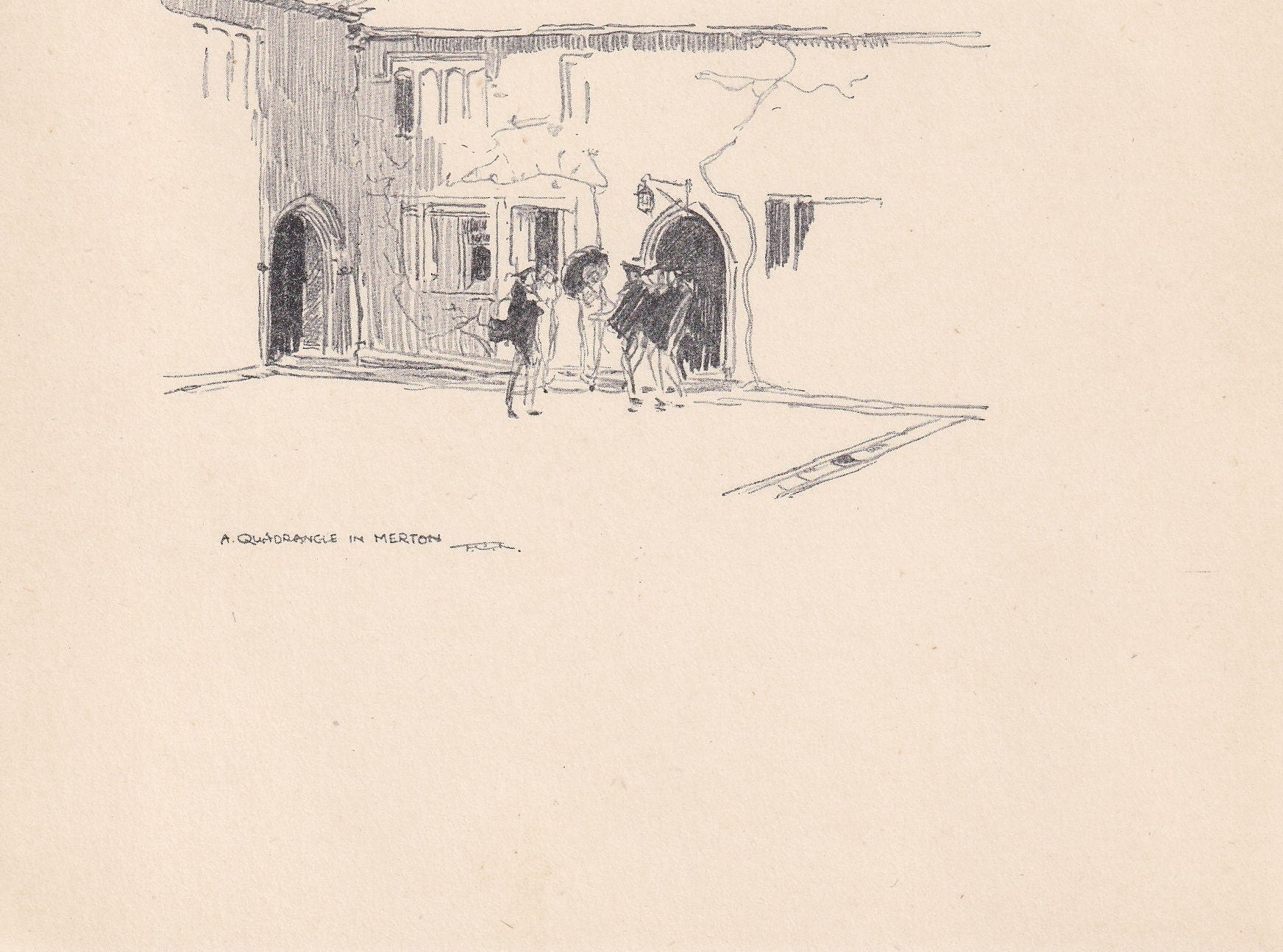 1923 OXFORD: MERTON COLLEGE Quadrangle - Antique Oxford Print - Oxford University Print - Oxford Wall Art - 8.75 x 6 Inches