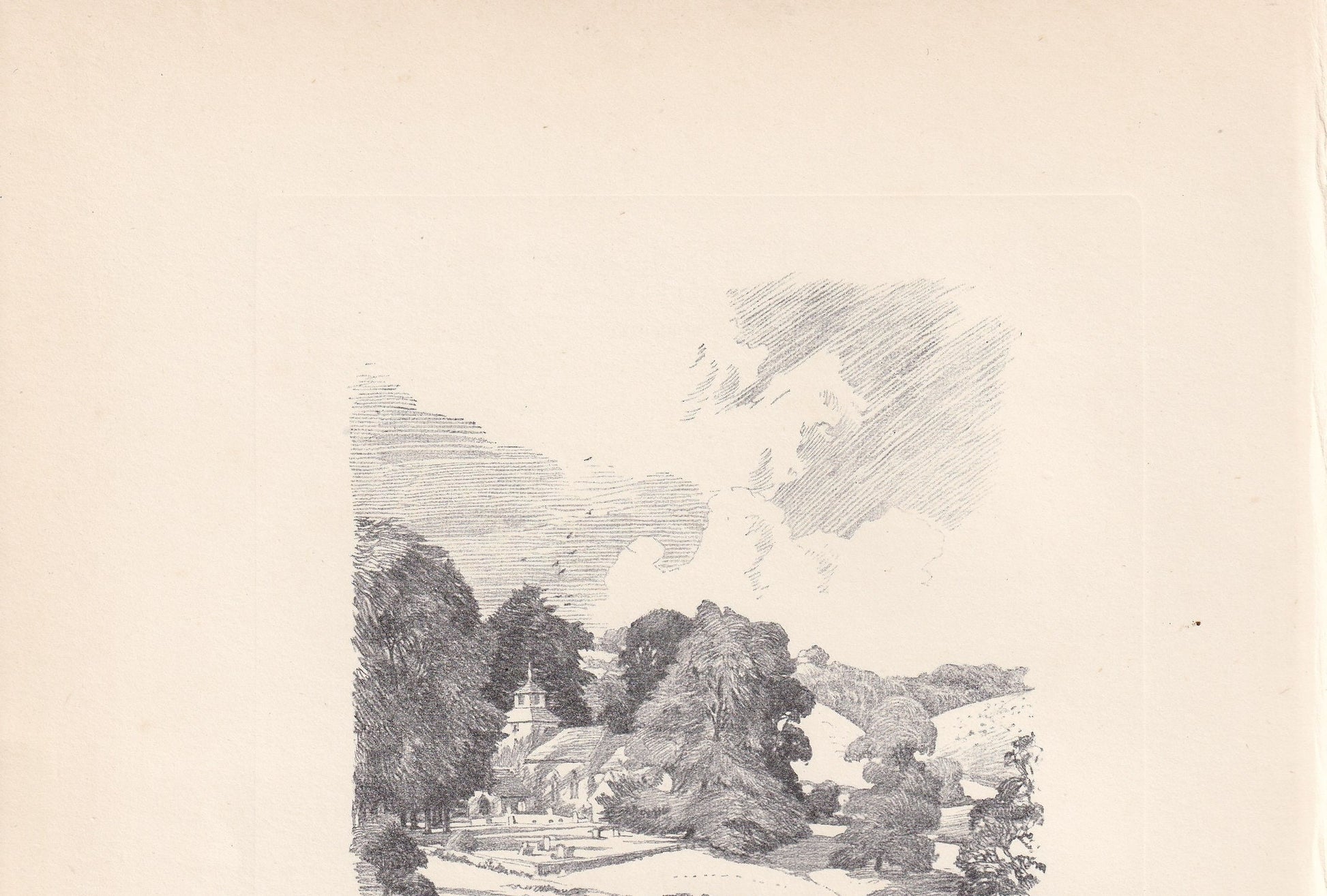 1929 WOTTON CHURCH - Antique Surrey Print - Surrey Drawing - Surrey Wall Art - Surrey Gift Idea - 10.15 x 7.25 Inches