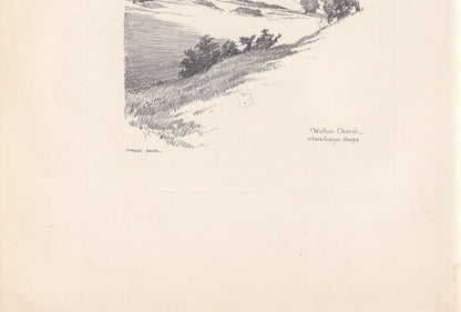 1929 WOTTON CHURCH - Antique Surrey Print - Surrey Drawing - Surrey Wall Art - Surrey Gift Idea - 10.15 x 7.25 Inches