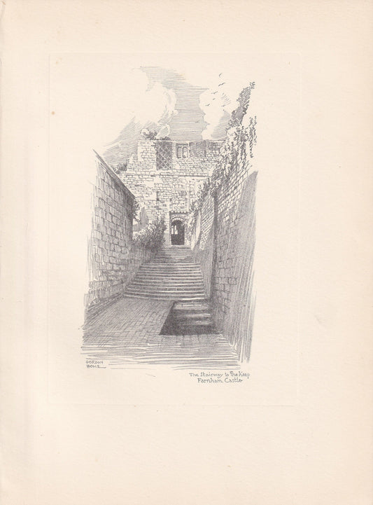 1929 FARNHAM CASTLE STAIRWAY - Antique Surrey Print - Surrey Drawing - Surrey Wall Art - Surrey Gift Idea - 10.15 x 7.25 Inches