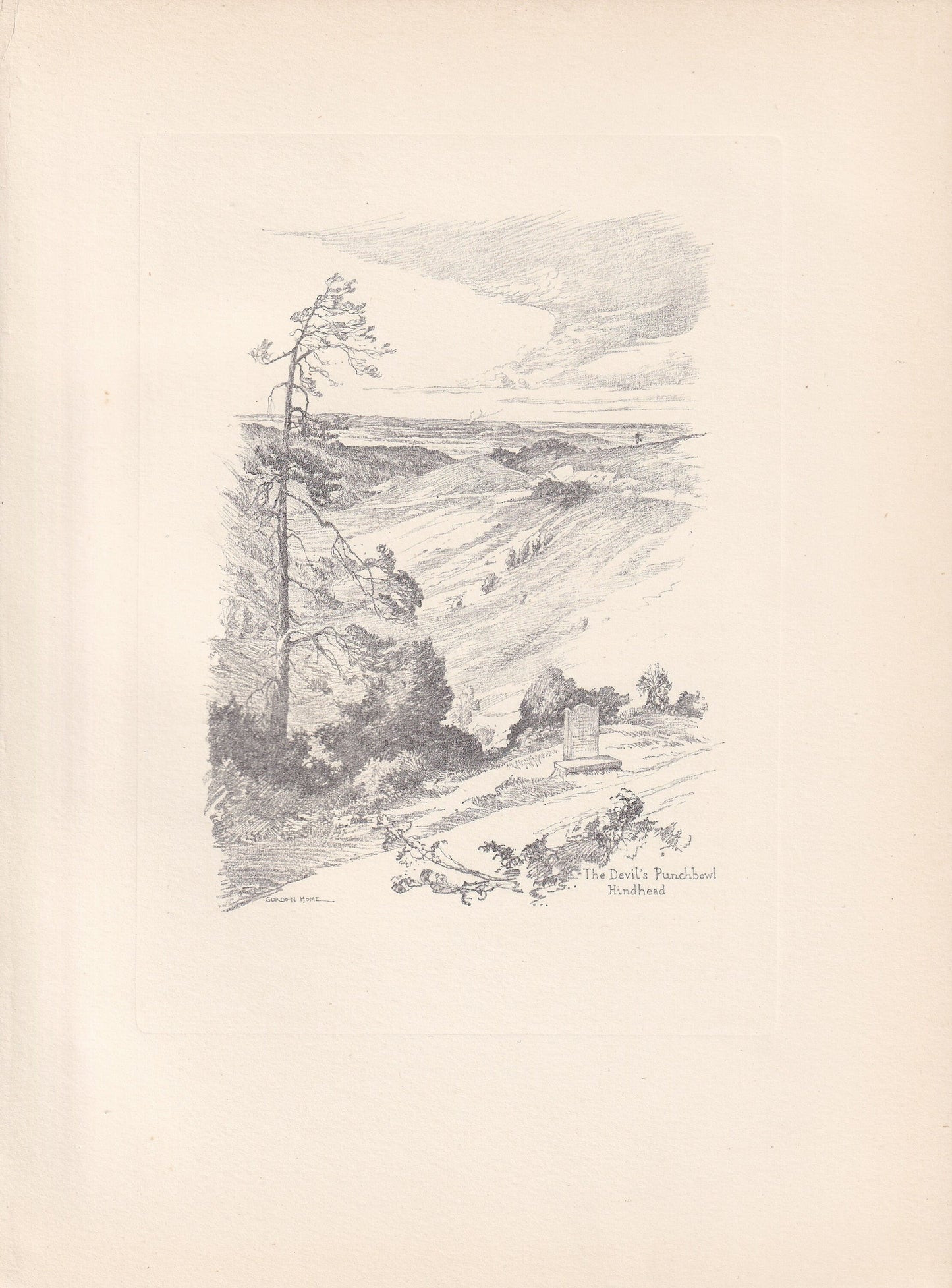 1929 HINDHEAD: The Devil's Punchbowl - Antique Surrey Print - Surrey Drawing - Surrey Wall Art - Surrey Gift Idea - 10.15 x 7.25 Inches