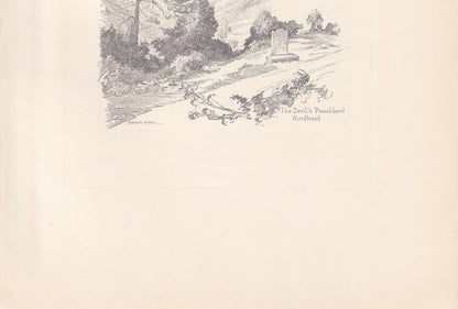 1929 HINDHEAD: The Devil's Punchbowl - Antique Surrey Print - Surrey Drawing - Surrey Wall Art - Surrey Gift Idea - 10.15 x 7.25 Inches