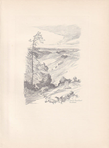 1929 HINDHEAD: The Devil's Punchbowl - Antique Surrey Print - Surrey Drawing - Surrey Wall Art - Surrey Gift Idea - 10.15 x 7.25 Inches