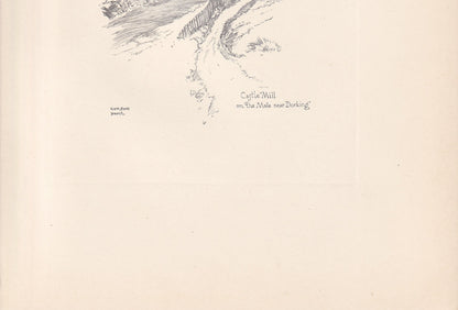 1929 DORKING: Castle Mill - Antique Surrey Print - Surrey Drawing - Surrey Wall Art - Surrey Gift Idea - 10.15 x 7.25 Inches