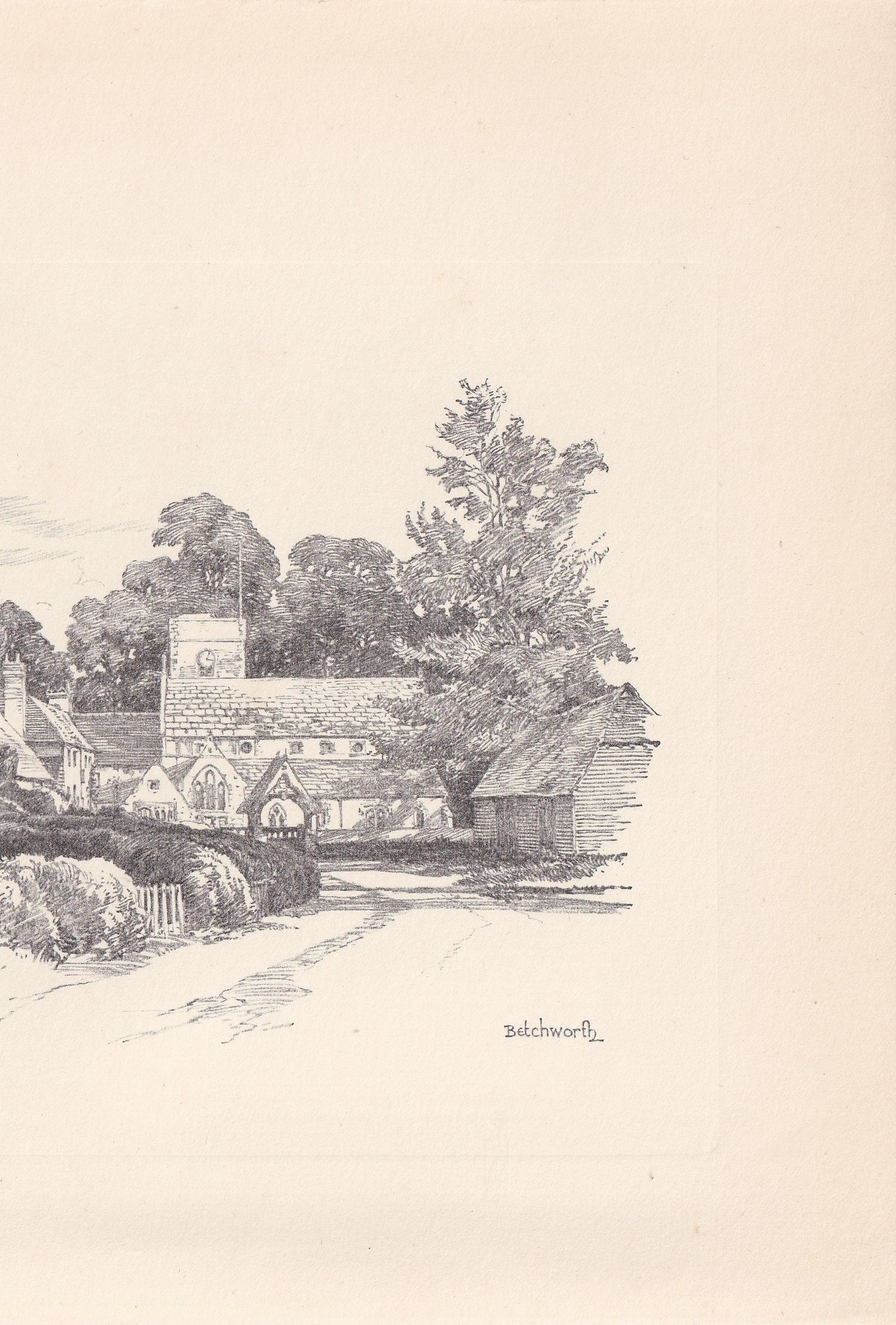 1929 BETCHWORTH - Antique Surrey Print - Surrey Drawing - Surrey Wall Art - Surrey Gift Idea - 10.15 x 7.25 Inches