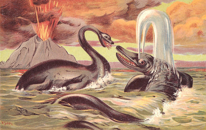 Rare! 1902 PLESIOSAURUS & ICHTHYOSAURUS DINOSAUR Print - Antique Dinosaur Print - Paleoart - Dinosaur Wall Art - 10.5 x 7.5 I
