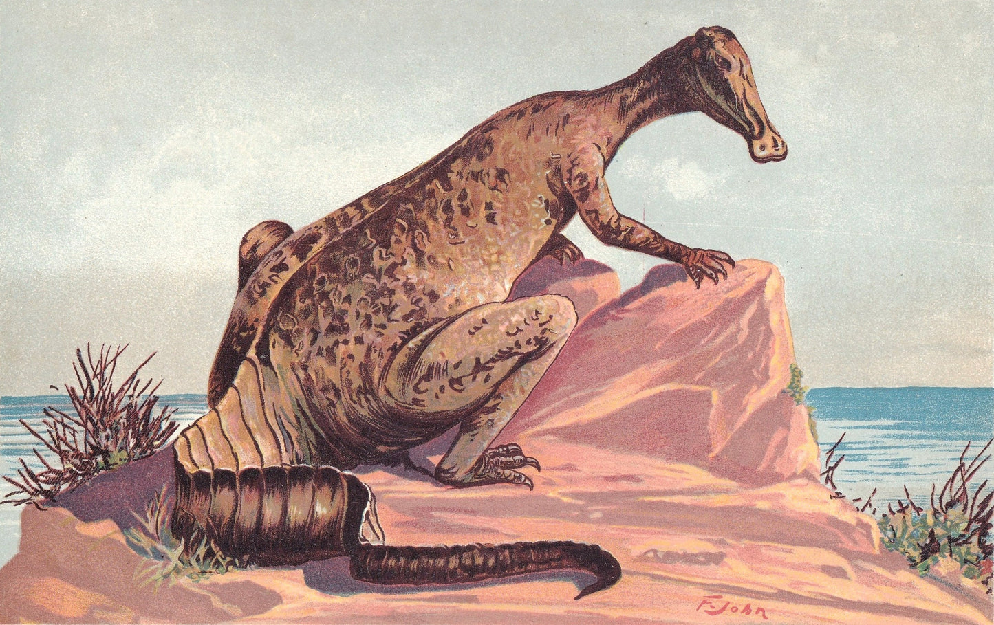 1902 HADROSAURUS DINOSAUR Print - Antique Dinosaur Print - Paleoart - Dinosaur Wall Art - 121 Years Old - 10.5 x 7.5 Inches