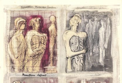 1952 HENRY MOORE LITHOGRAPH - Sketches of Prometheus, Minerva, Pandora - Original Henry Moore Print - - 9.75 x 7.15 Inches