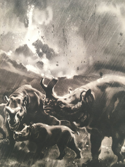 1960 MEGACEROPS Print - Prehistoric Animals Print - Paleoart - Paleontology Print - 63 Years Old - 13.5 x 9.75 Inches