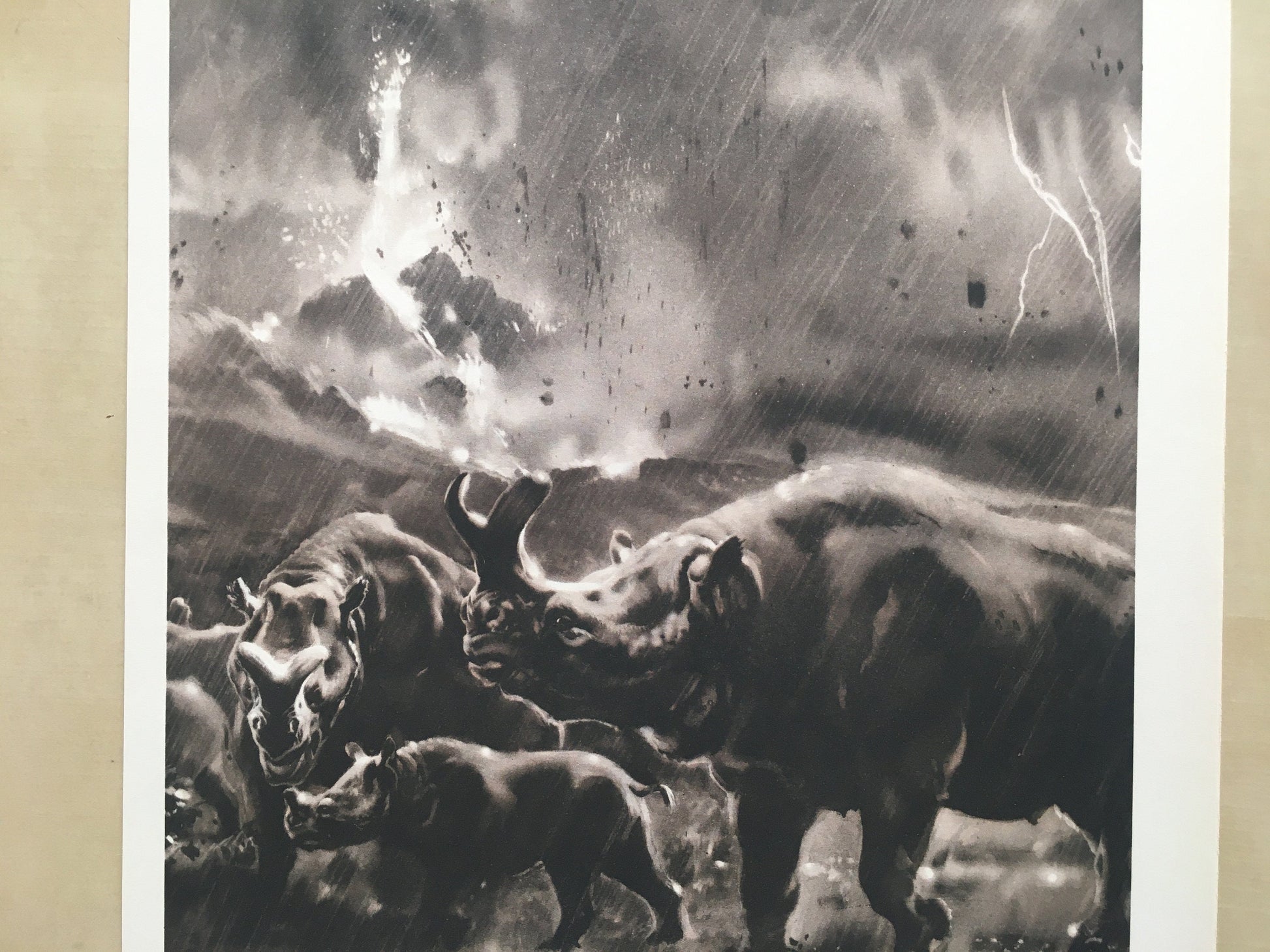 1960 MEGACEROPS Print - Prehistoric Animals Print - Paleoart - Paleontology Print - 63 Years Old - 13.5 x 9.75 Inches