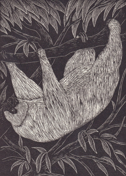 1931 SLOTH Print Wood Engraving - Wall Art - Zoology Print - Antique Animal Wood Engraving - 92 Years Old - 7.8 x 5.25 Inches