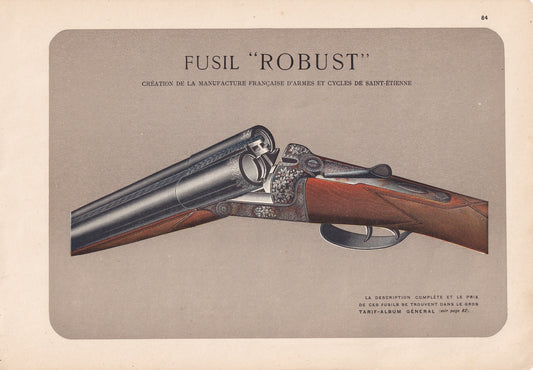 1931 FRENCH GUN ADVERT Print - Fusil Robust - Original Antique Print - Gun Advert Wall Art - 92 Years Old - 11 x 7.75 Inches