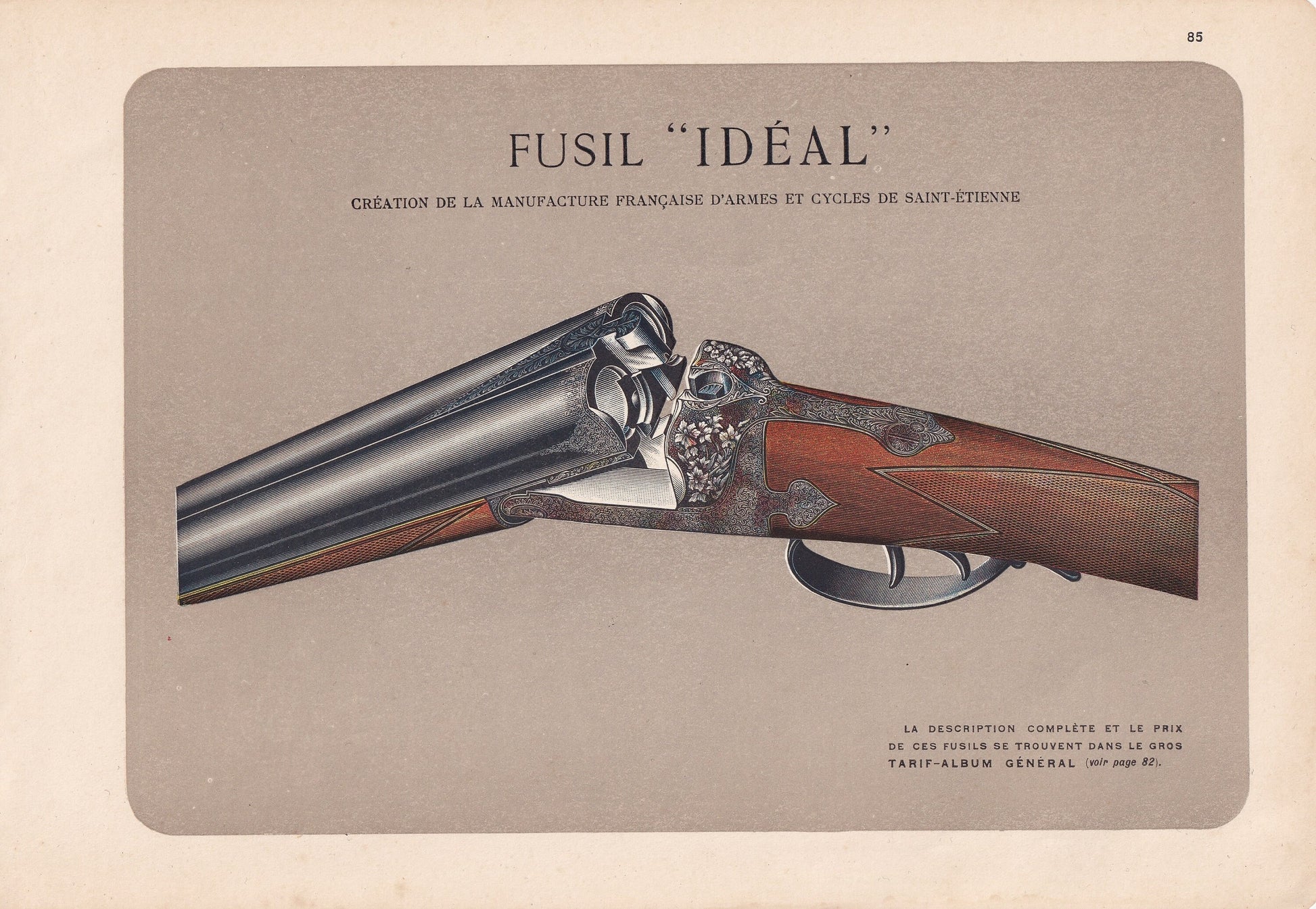 1931 FRENCH GUN ADVERT Print - Fusil Ideal - Original Antique Print - Gun Advert Wall Art - 92 Years Old - 11 x 7.75 Inches