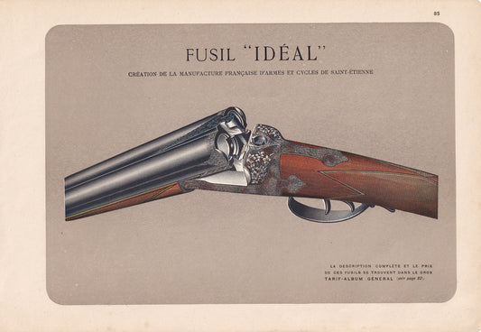 1931 FRENCH GUN ADVERT Print - Fusil Ideal - Original Antique Print - Gun Advert Wall Art - 92 Years Old - 11 x 7.75 Inches