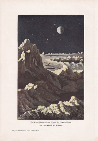 1900 EARTH from THE MOON Print - Moon Print - Earthrise - Astronomy Print - Original Vintage Print - 124 Years Old - 7.75 x 1