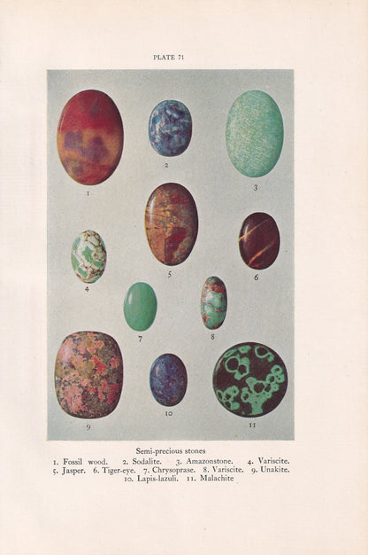 1934 SEMI-PRECIOUS STONES Print - Original Vintage Print - Mineral Print - Mineral Wall Art - 89 Years Old - 9.15 x 6 Inches
