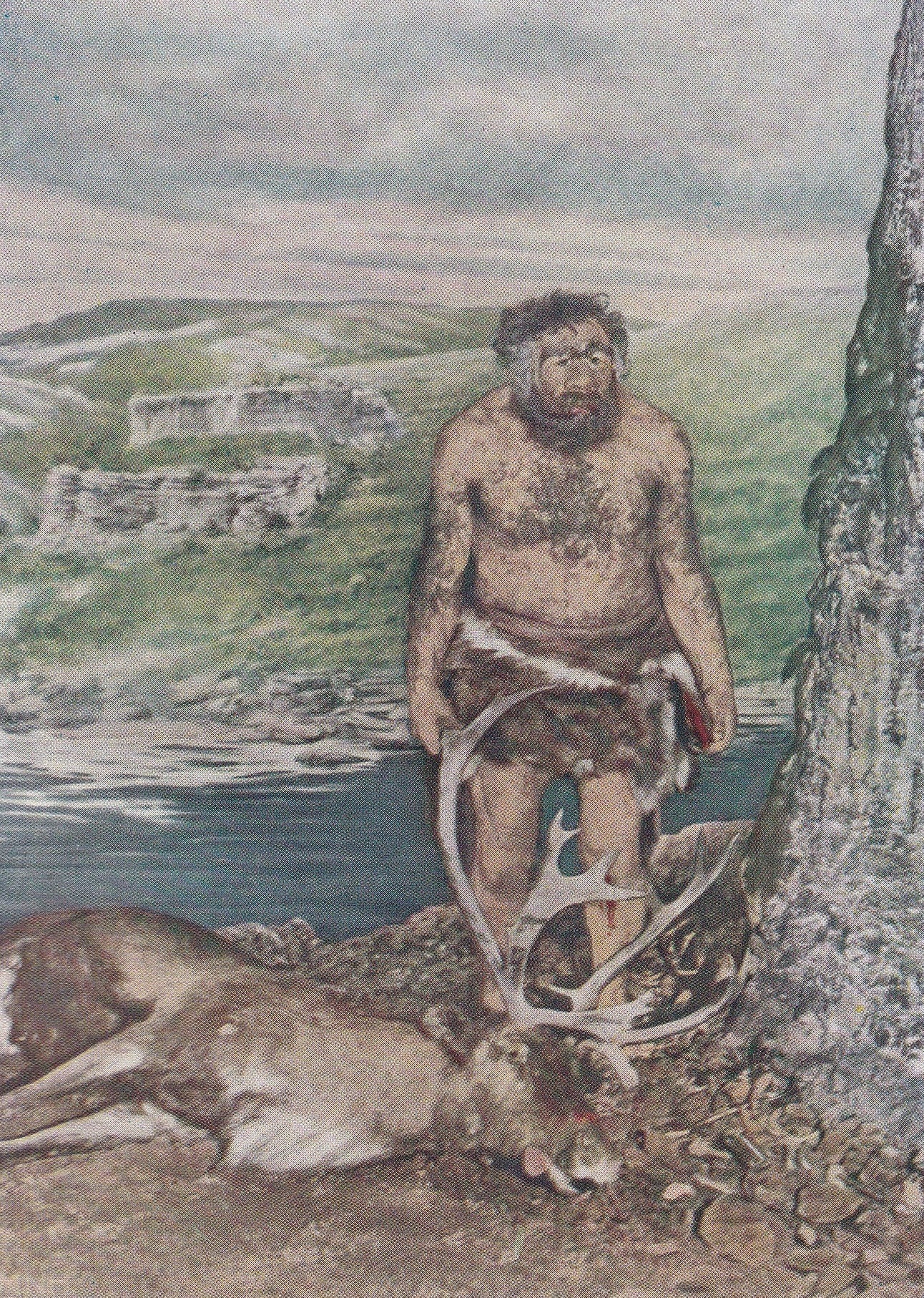 1934 NEANDERTHAL MAN Print - Caveman Print - Original Vintage Print - Paleoart - Caveman - Human History - 89 Years Old - 9.1
