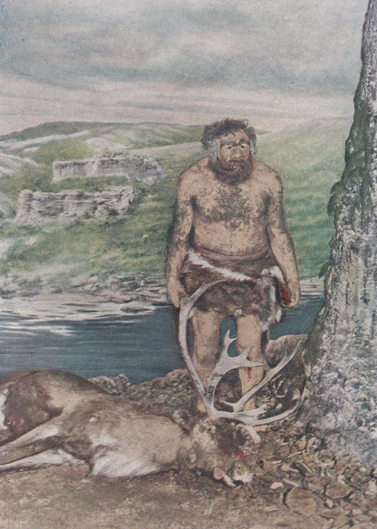 1934 NEANDERTHAL MAN Print - Caveman Print - Original Vintage Print - Paleoart - Caveman - Human History - 89 Years Old - 9.1