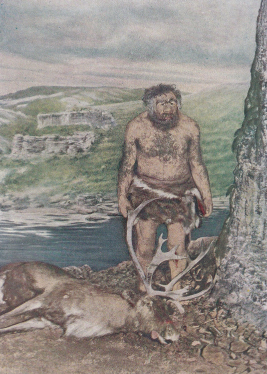 1934 NEANDERTHAL MAN Print - Caveman Print - Original Vintage Print - Paleoart - Caveman - Human History - 89 Years Old - 9.1