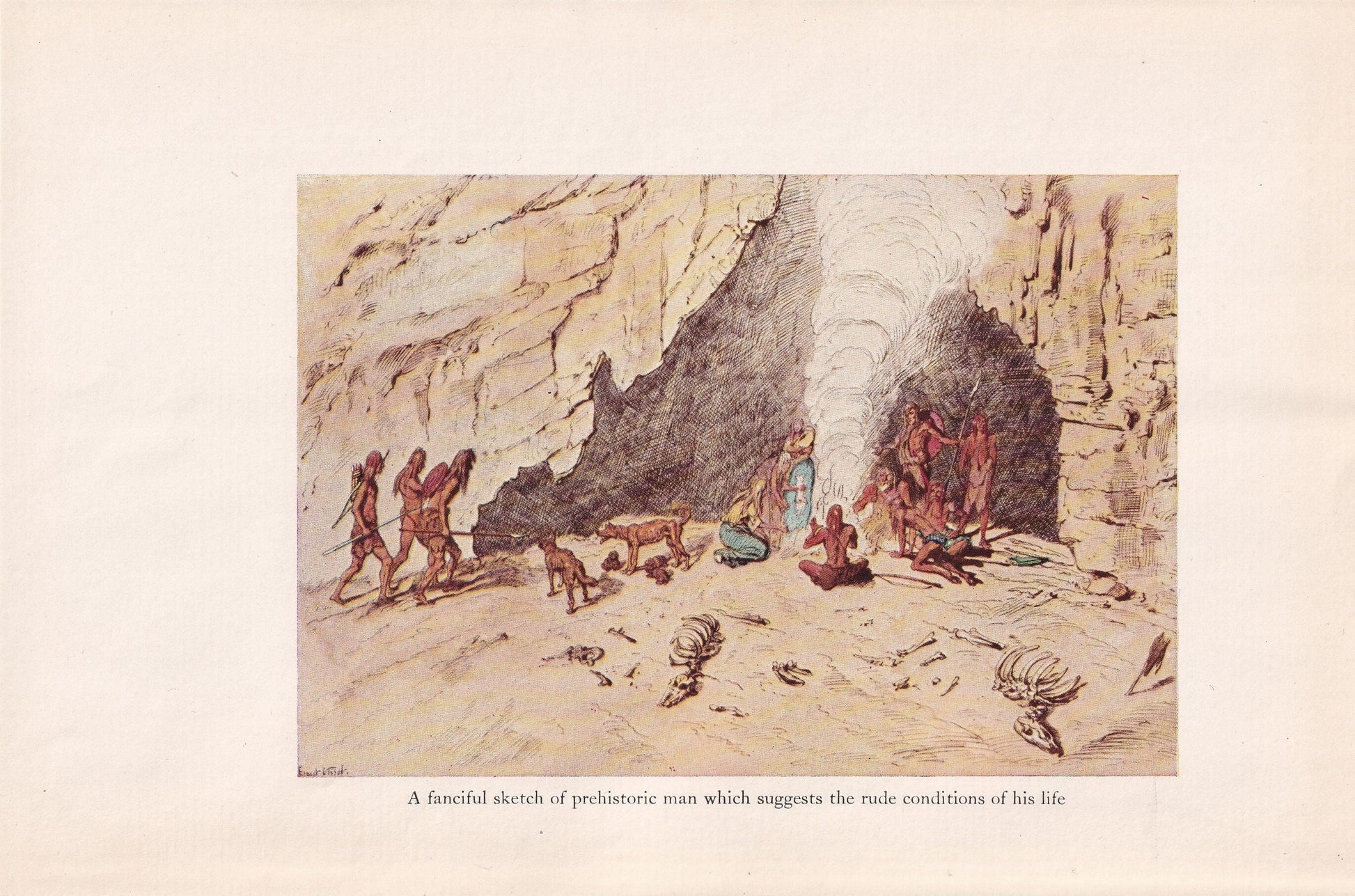 1934 PREHISTORIC MAN Print - Caveman Print - Original Vintage Print - Paleoart - Caveman - Human History - 89 Years Old - 9.1