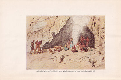 1934 PREHISTORIC MAN Print - Caveman Print - Original Vintage Print - Paleoart - Caveman - Human History - 89 Years Old - 9.1