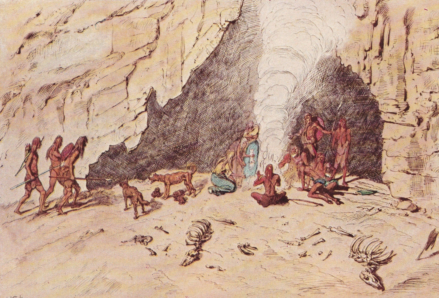 1934 PREHISTORIC MAN Print - Caveman Print - Original Vintage Print - Paleoart - Caveman - Human History - 89 Years Old - 9.1