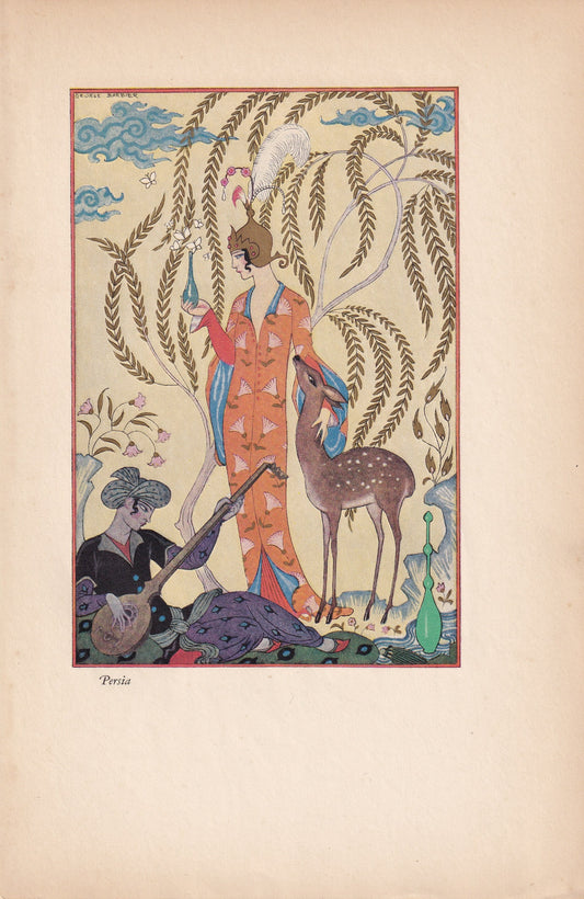 1928 PERFUME by GEORGE BARBIER Print - Original Antique Print - Pochoir - Art Deco Perfume Print - Art Deco Wall Art - 6.4 x 9.75 Inches