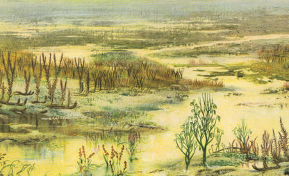 1960 DEVONIAN PERIOD LANDSCAPE Print - Prehistoric Print - Paleoart - Paleontology Print - Dinosaur Print - 13.5 x 9.75 Inches