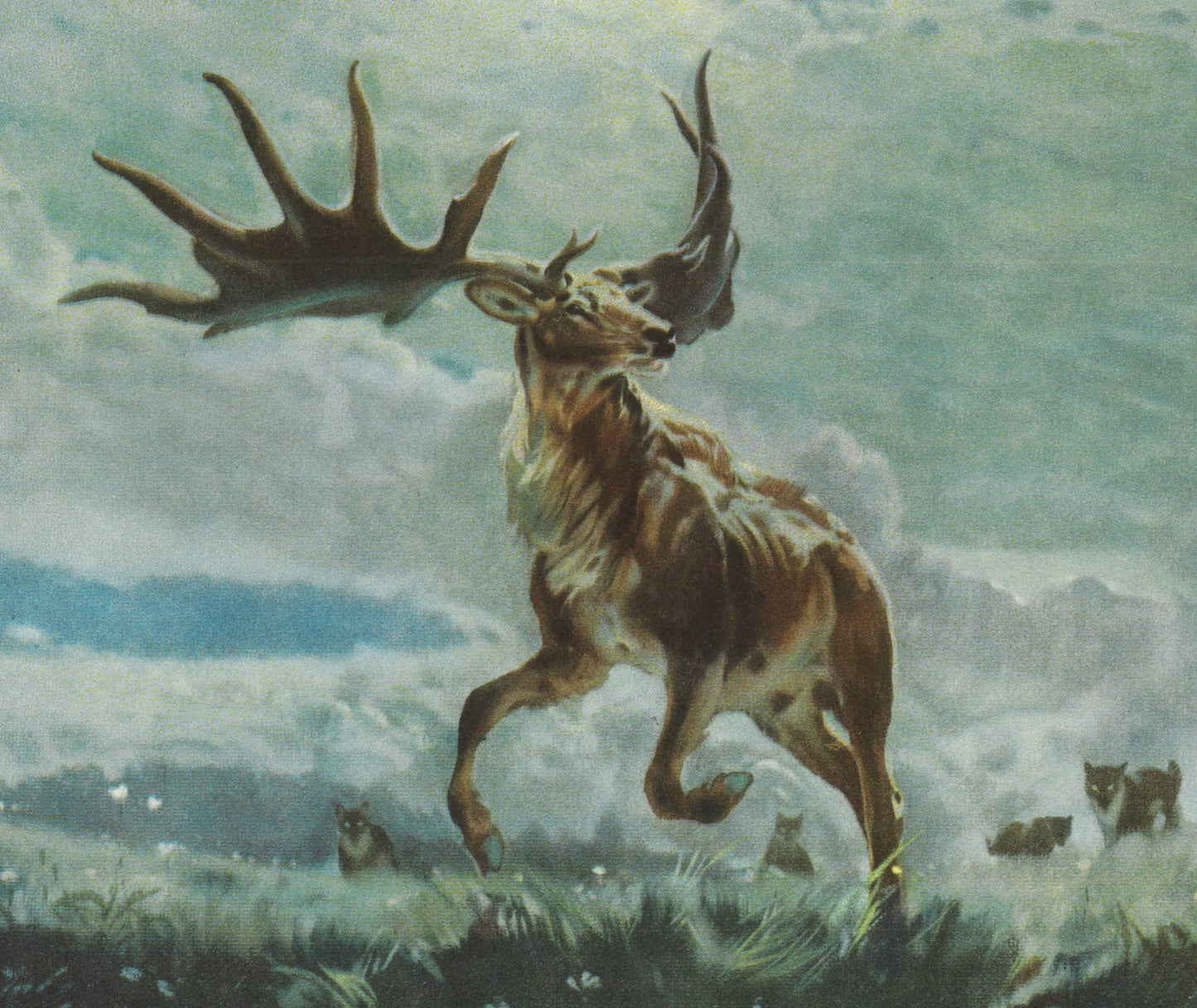 1960 IRISH ELK Print - Prehistoric Animals Print - Giant Deer Print - Paleoart - Cave Man Art - 63 Years Old - 13.5 x 9.75 Inches