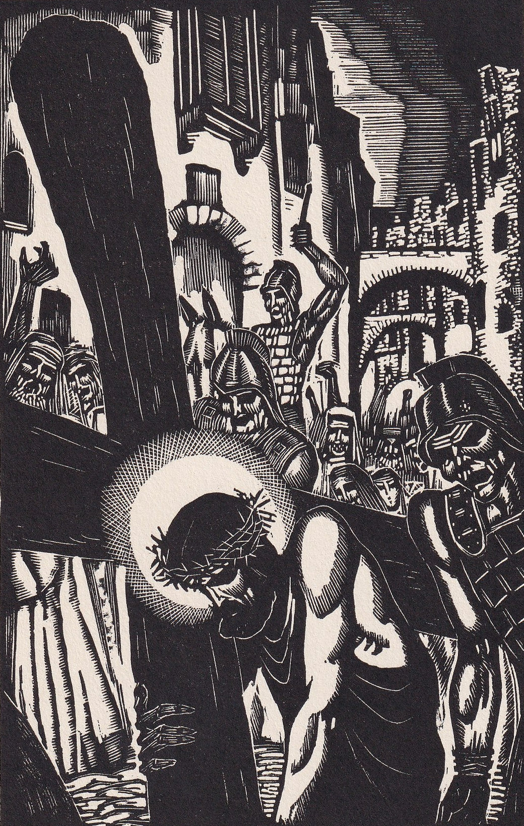 1930 JAMES REID Wood Engraving - 'Jesus Carrying the Cross' - Bible Wood Engraving - Bible Art - Christian Art - 6 x 9.15 Inc