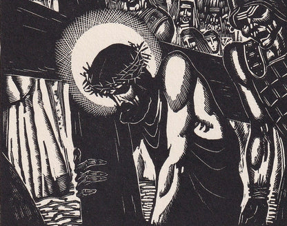 1930 JAMES REID Wood Engraving - 'Jesus Carrying the Cross' - Bible Wood Engraving - Bible Art - Christian Art - 6 x 9.15 Inc