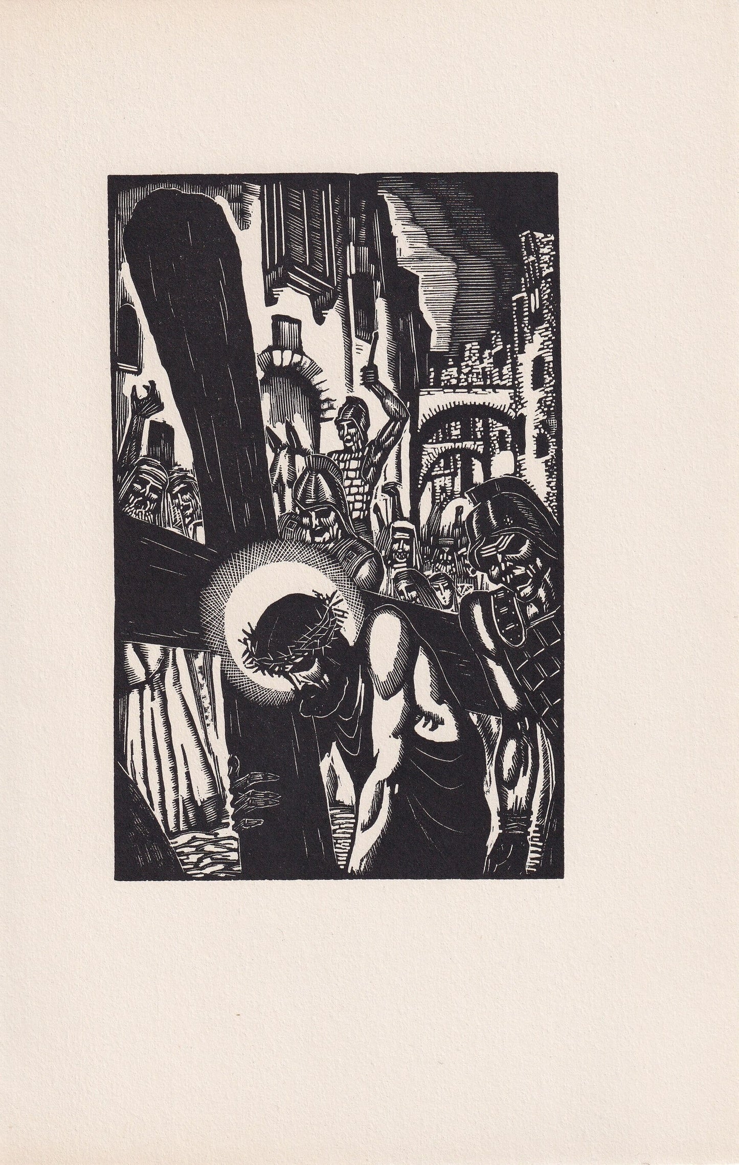 1930 JAMES REID Wood Engraving - 'Jesus Carrying the Cross' - Bible Wood Engraving - Bible Art - Christian Art - 6 x 9.15 Inc