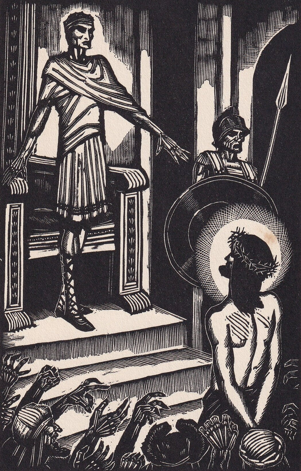 1930 JAMES REID Wood Engraving - 'Jesus and Pontius Pilate' - Bible Wood Engraving - Bible Art - Christian Art - 6 x 9.15 Inc