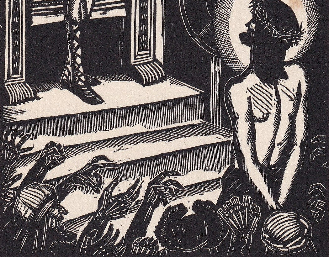 1930 JAMES REID Wood Engraving - 'Jesus and Pontius Pilate' - Bible Wood Engraving - Bible Art - Christian Art - 6 x 9.15 Inc