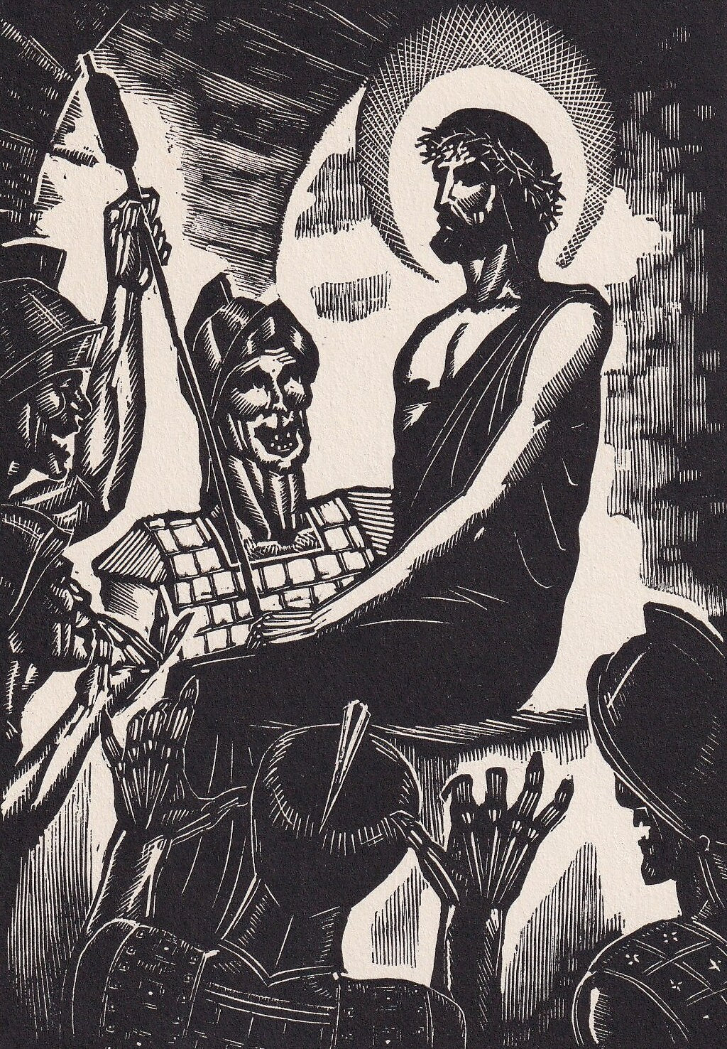 1930 JAMES REID Wood Engraving - 'Jesus Mocked by Roman Soldiers' - Bible Wood Engraving - Bible Art - Christian Art - 6 x 9.