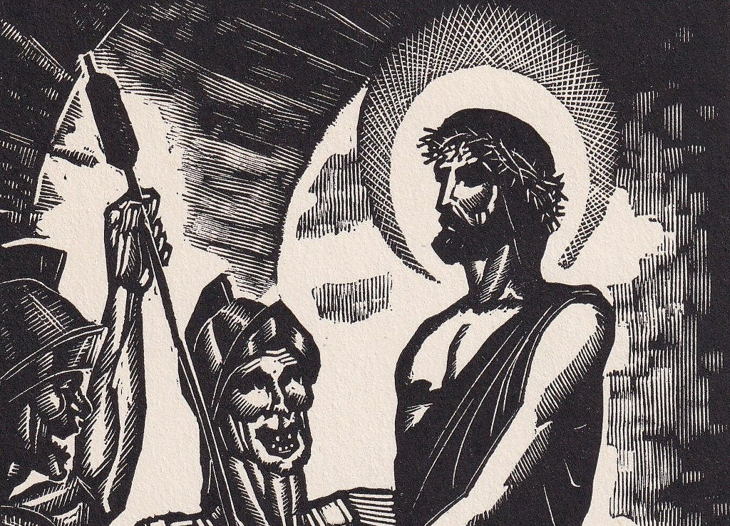 1930 JAMES REID Wood Engraving - 'Jesus Mocked by Roman Soldiers' - Bible Wood Engraving - Bible Art - Christian Art - 6 x 9.