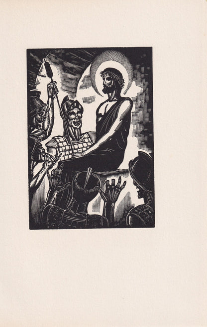 1930 JAMES REID Wood Engraving - 'Jesus Mocked by Roman Soldiers' - Bible Wood Engraving - Bible Art - Christian Art - 6 x 9.