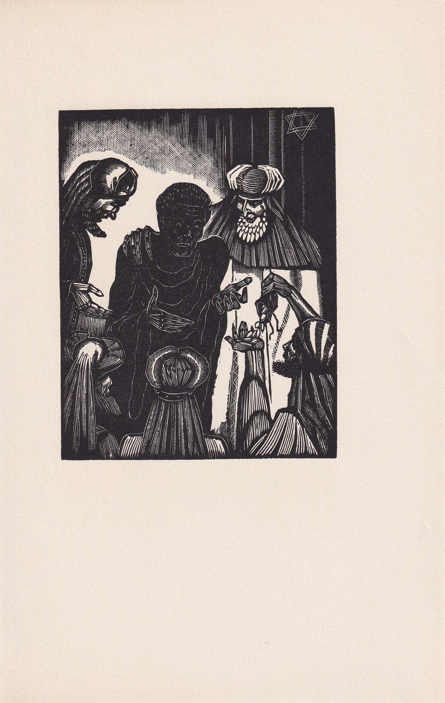 1930 JAMES REID Wood Engraving - 'Judas and the 30 Pieces of Silver' - Bible Wood Engraving - Bible Art - Christian Art - 6 x