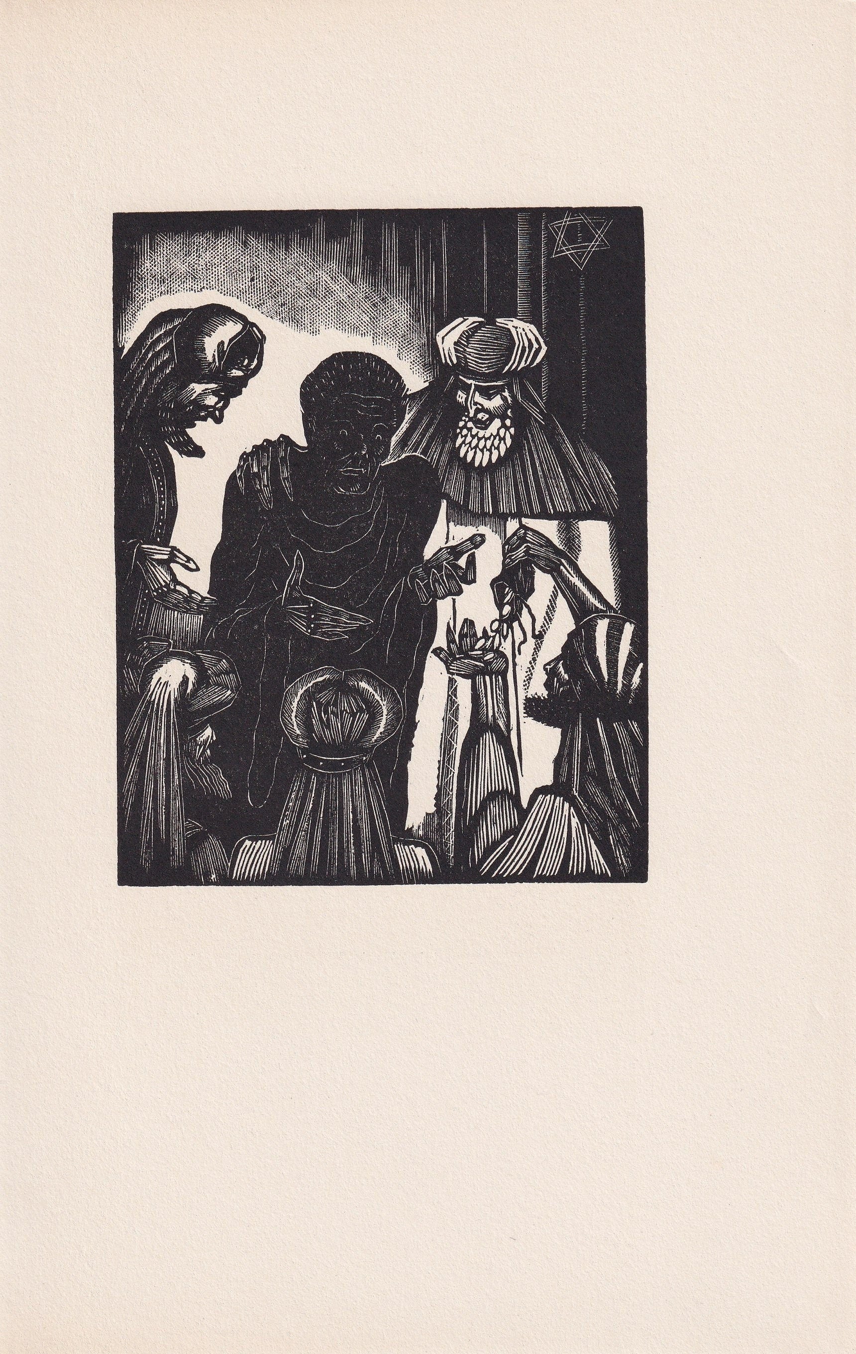 1930 JAMES REID Wood Engraving - 'Judas and the 30 Pieces of Silver' - Bible Wood Engraving - Bible Art - Christian Art - 6 x