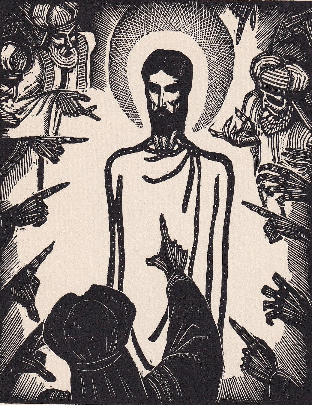 1930 JAMES REID Wood Engraving - 'Jesus Accused' - Bible Wood Engraving - Bible Art - Christian Art - 6 x 9.15 Inches