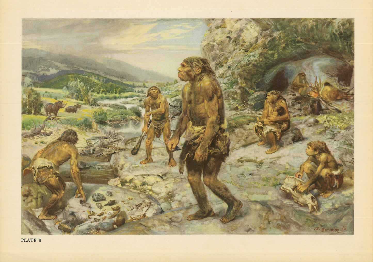 1960 NEANDERTHAL CAMP Print - Prehistoric Man Print - Paleoart - Human Evolution Print - Neanderthal Art - 13.5 x 9.75 Inches