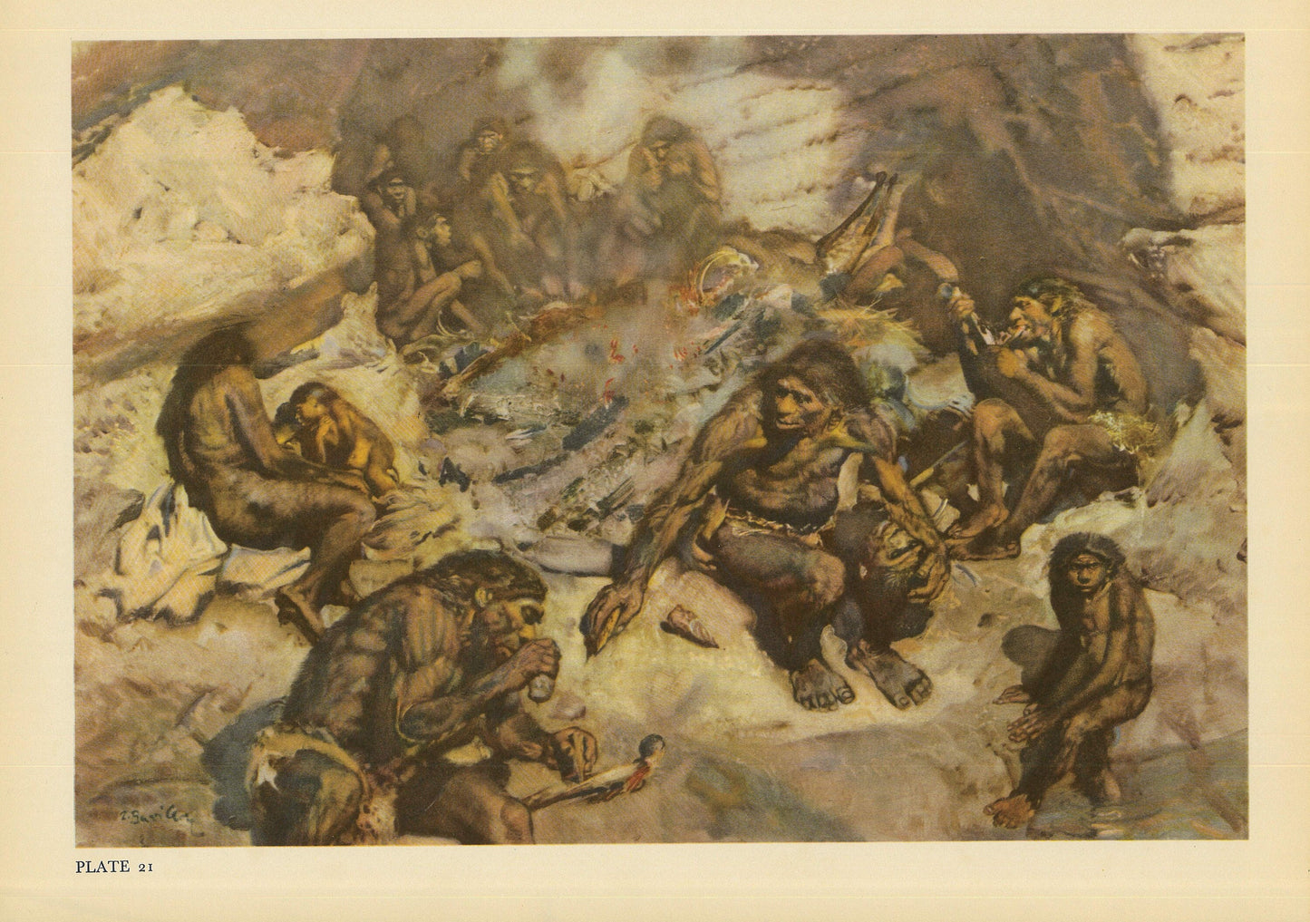 1960 NEANDERTHAL CANNIBALS (KRAPINA) Print - Prehistoric Man Print - Paleoart - Human Evolution Print - Neanderthal Art - 13.5 x 9.75 Inches