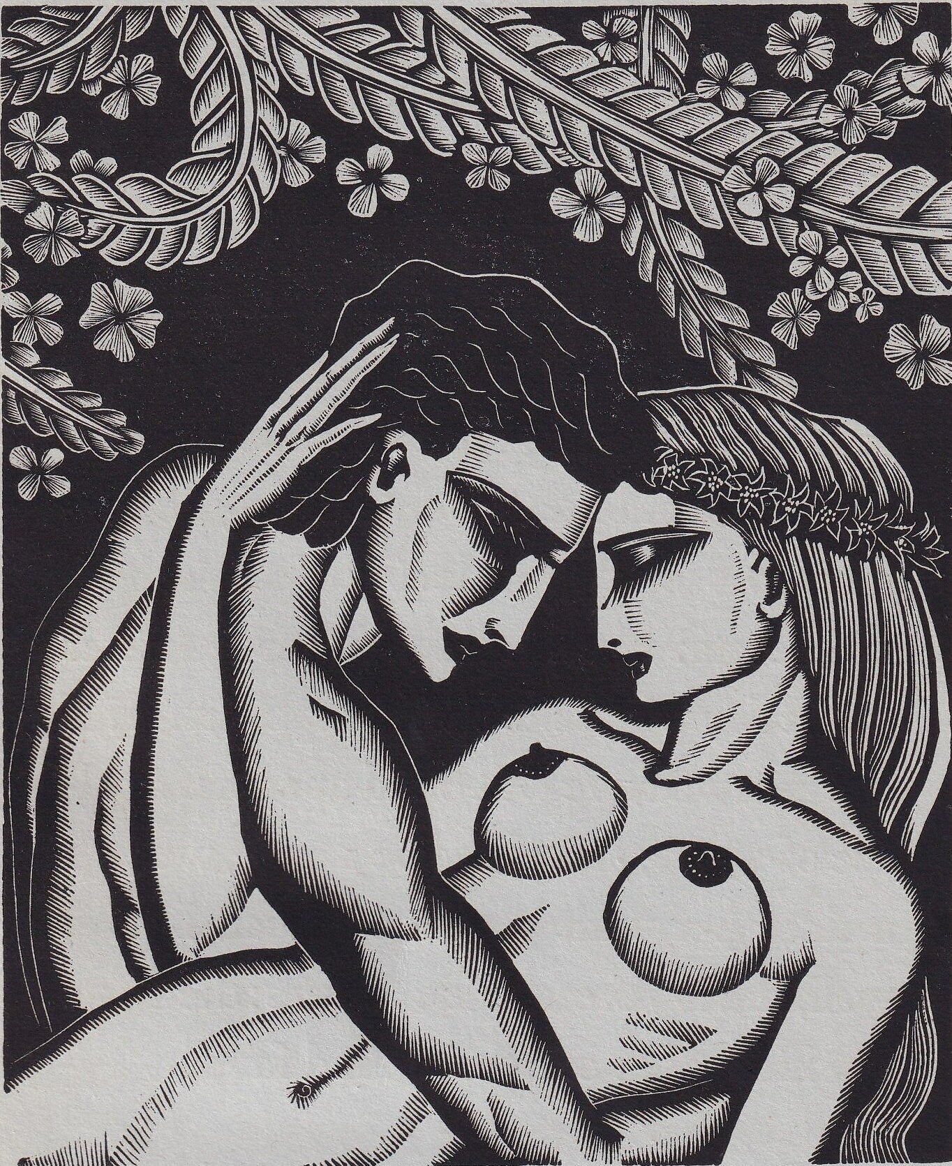 1931 JAMES REID Print - Nude Wall Art - Wood Engraving Nude - Naked Body Print - Song of Songs - Original Antique Print - 7 x 10 Inches