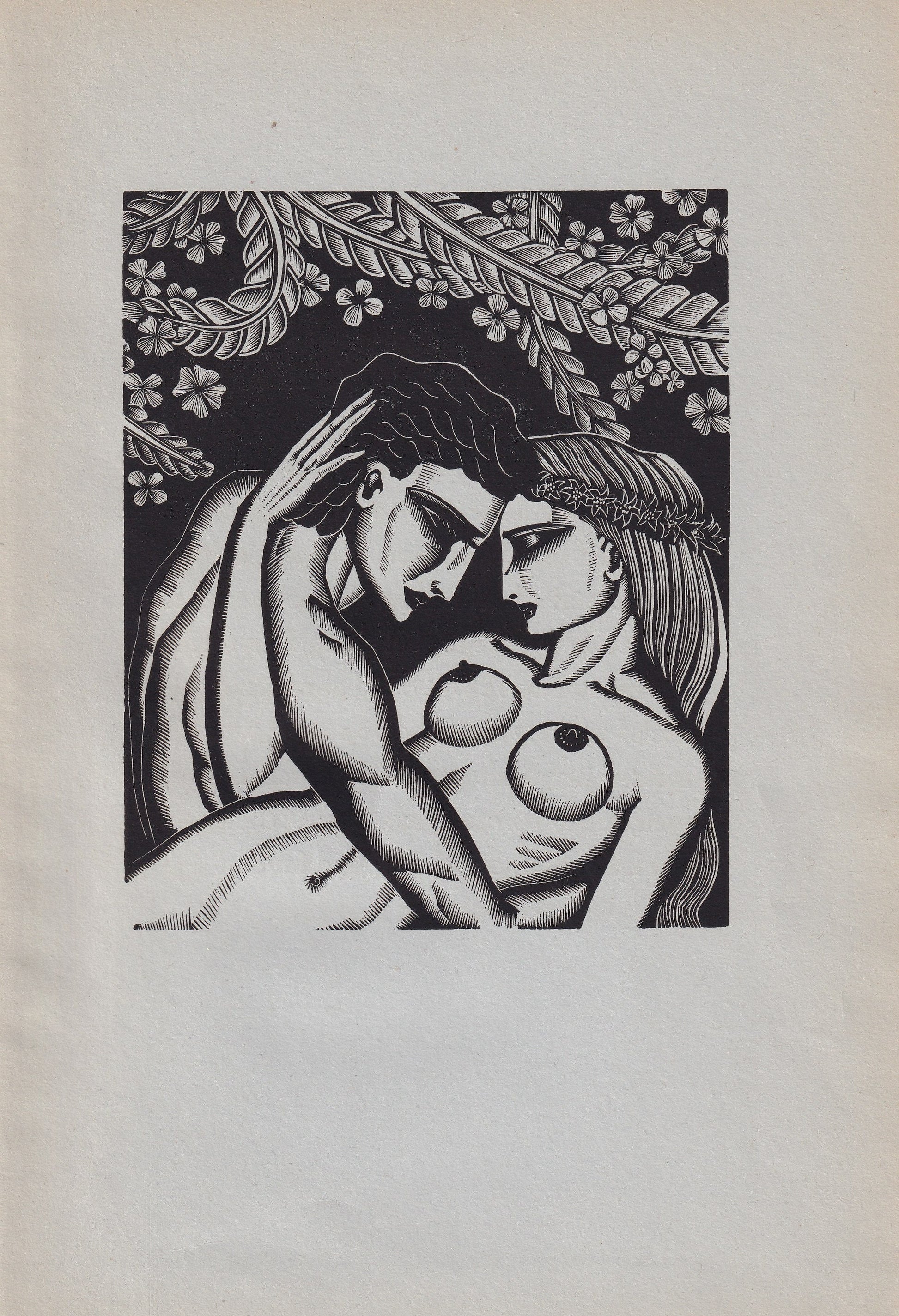 1931 JAMES REID Print - Nude Wall Art - Wood Engraving Nude - Naked Body Print - Song of Songs - Original Antique Print - 7 x 10 Inches