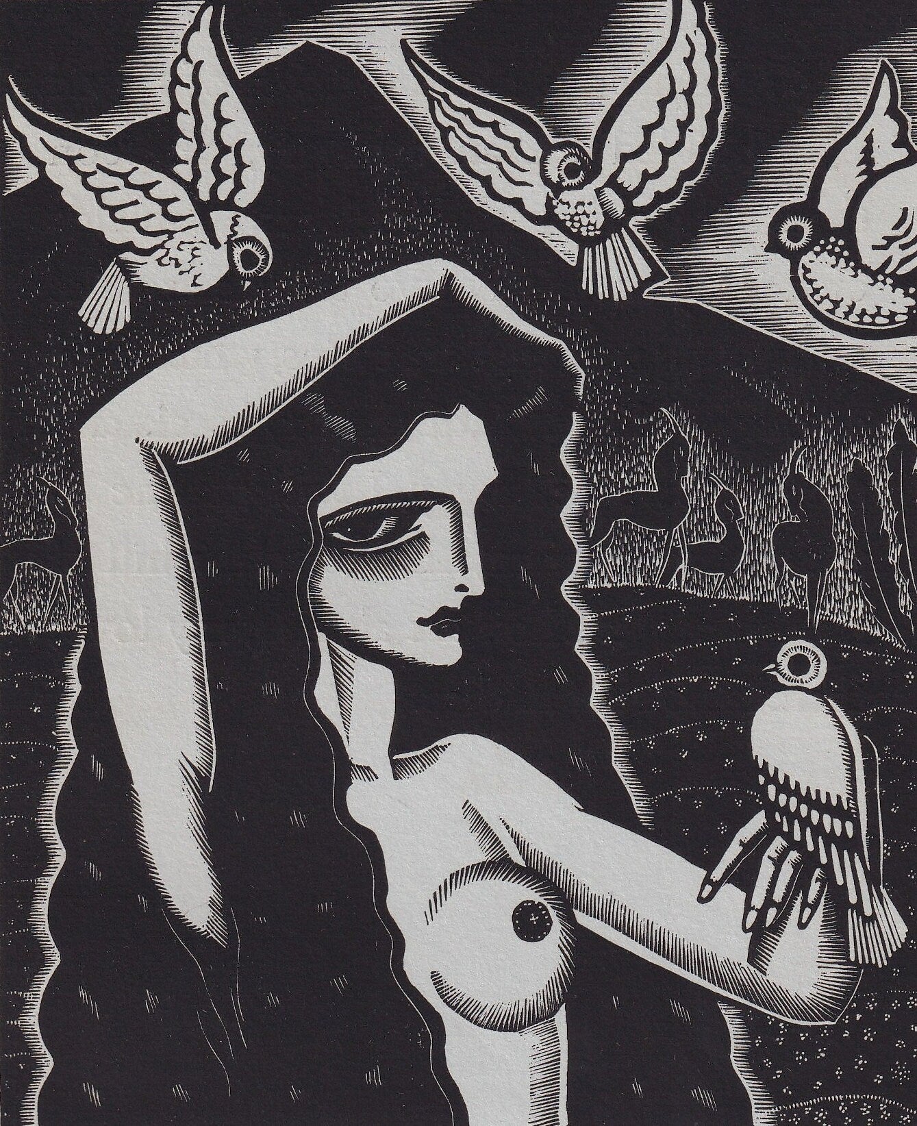 1931 JAMES REID Print - Nude Wall Art - Wood Engraving Nude - Naked Body Print - Song of Songs - Original Antique Print - 7 x 10 Inches