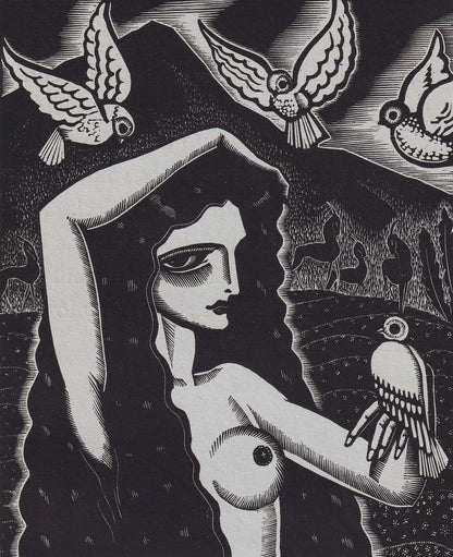 1931 JAMES REID Print - Nude Wall Art - Wood Engraving Nude - Naked Body Print - Song of Songs - Original Antique Print - 7 x 10 Inches