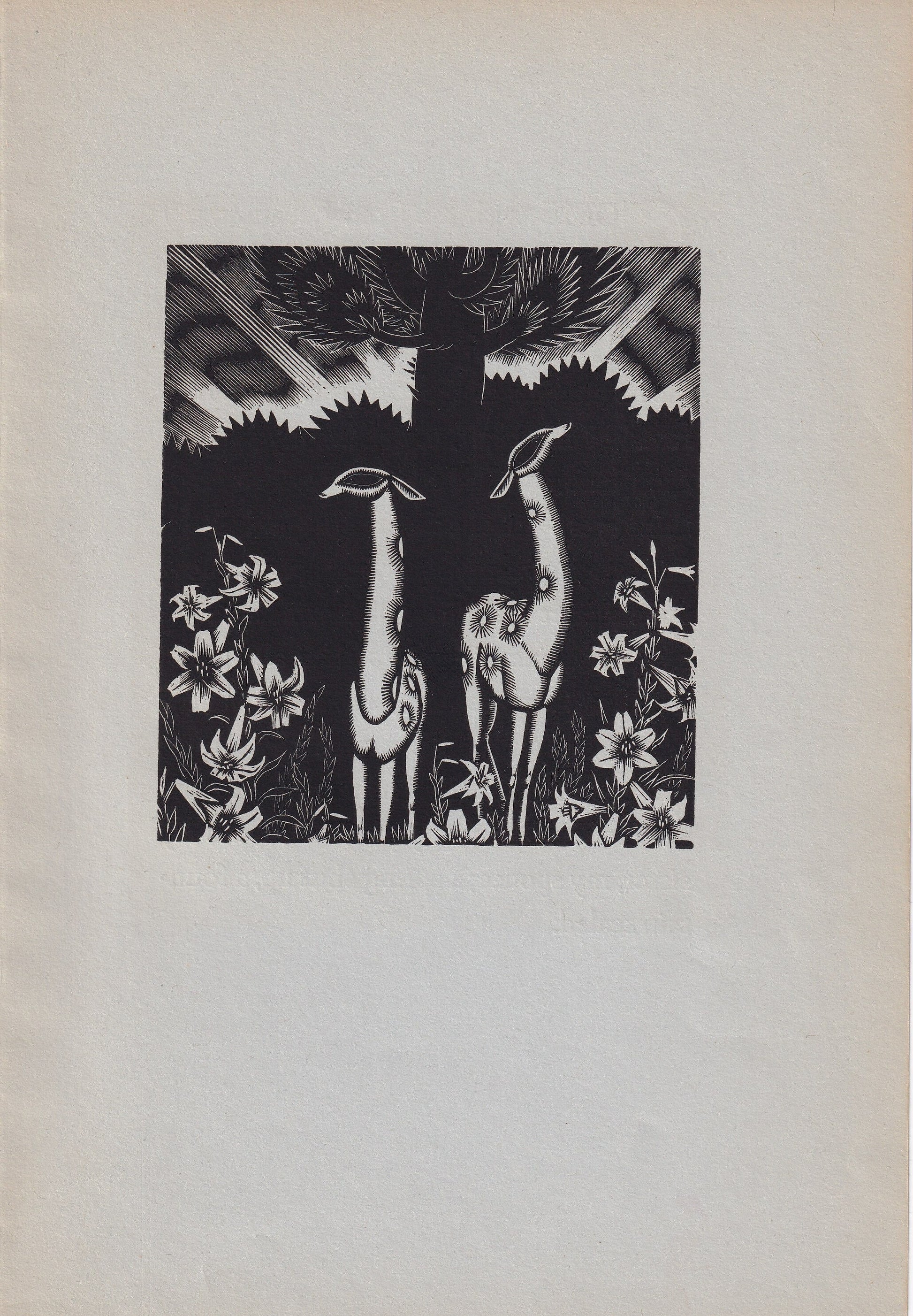 1931 JAMES REID Print - Deer Wood Engraving - James Reid Wood Engraving - Song of Songs - Original Antique Print - 7 x 10 Inches