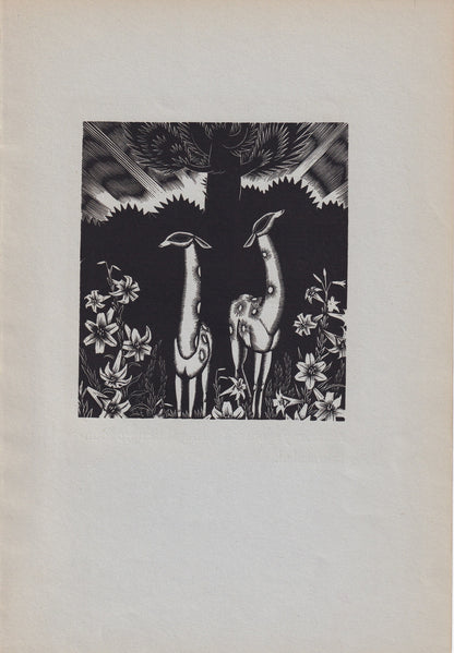 1931 JAMES REID Print - Deer Wood Engraving - James Reid Wood Engraving - Song of Songs - Original Antique Print - 7 x 10 Inches